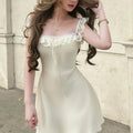 Solid Spliced Lace Up Slimming Dresses for Women Square Neck Sleeveless High Waist Mini Dress Female