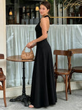Solid Square Neck Around The Neck Maxi Dress Slim Fit Sleeveless Backless Long Gowns Elegant Women's Dinner Guest Evening Robes