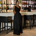 2026 New Women Birthday Party Dress Summer Slim Elegant Sleeveless Skew Collar Tassel Long Dresses Street Vintage Dress