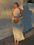 Fashion Backless Ruched Long Dress For Women Halter Lace Up Sexy Ruffle Dress Loose Female 2025 Summer New Vacation Dress