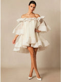 Women's Spring Summer Off Shoulder Tiered Ruffle Flared Mini Dress Sweet Prom Party Wear 2026 Trendy Feminine Fashion Dress