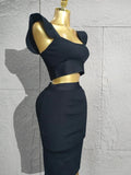 Minimalist Women New Sexy Backless Ruffles Red Bandage Two Pices Set Celebrity Evening Elegance Birthday Party Dress