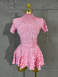 Lady Fish scales shell sequins Scale Sequin Bodysuit HighNeck Short Sleeve Ruffle Skirt Costume For Women Nightclub Stage Wear