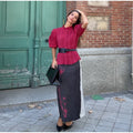 Women Color Block Floral Print Midi Skirt High Waist Straight Satin Long Skirt 2026 Fashion Chic Elegant Party Ofice Daily Wear