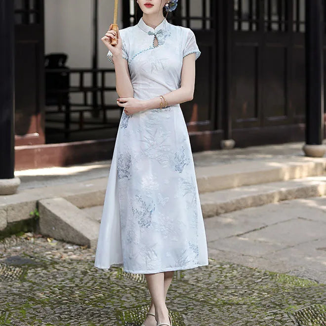 Pink Chesongam Young Girl Ao Dai Qipao New Chinese Style Dress Women Elegant Mesh Hem Vestidos Casual Outwear Hanfu Dresses