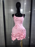 5 Colors Women Sexy Strap O-Neck Shining Flowers Bodycon Mini Bandage Dress Birthday Photoshoot Celebrate Cocktail Outfit