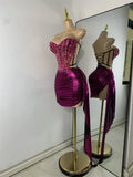 Sparkly Diamonds Crystals Short Summer Two Pieces Dress Sexy Stage Transparent Women Birthday Party Outfit Singer Show Wear