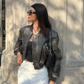Women's Jacket New Vintage Imitation Leather Bomber Jacket Coat Top Women's Style