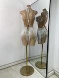 Women Sexy Crop Top Skirt Two Pieces Sets Glitter Sequins Backless Performance Outfit Nightclub Luxury Birthday Dress