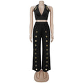 Metal Hole Sexy Outfits Women Sexy Crop Top and Matching Legging Set Two-Piece Pants Set Birthday Night Club Skinny Suits