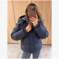 Casual Hooded Puffer Jacket Women Plaid Lining Drawstring Collar Quilted Warm Padded Elastic Cuff Coat Winter Oute Street Wear