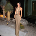 Sexy Women's Maxi Dress Halter Hollow Out Backless Sleeveless Ruched Evening Long Dresses Party Chic Robe Green Purple Summer