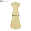 Olive Girl Green Romantic Qipao for Garden Wedding 2026 Fairycore Photoshoot Everyday Wear S-XXL XS-3XL Plus Size Romantic Garden Party Editorial Not Costume Qipao Cheongsam Chinese Dress Chinese Heritage Fashion Women