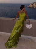 Ladies Strapless Fringe Maxi Gown Tiered Asymmetrical Sleeveless Slim Robe Summer Beach Club Cocktail 2026 New Chic Hot Vestidos
