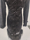 Solid Spliced Sequines Slimming Dresses for Women O Neck Long Sleeve Temperament Dress Female Fashion New