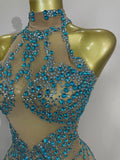 Sparkly Rhinestones Sexy Mesh See Through Mini Dress Party Evening Prom Celebrate Birthday Dress Singer Dancer Show Stage Wear