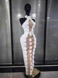 White Florals Women Sexy Off the Shoulder Bodycon Long Bandage Dress Luxury Celebrate Bar Singer Birthday Party Homecoming Dress