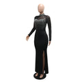 Elegant Luxury Wedding Mesh See Through Patchwork Prom Formal Long Dress Woman Sexy Black Rhinestone Birthday Evening Robe