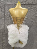 Glamorous White Lace Strapless Tops Ruffles Mini Skirt 2 PCS Set Women Evening Party Nightclub Singer Stage Performance