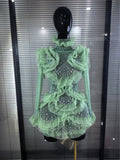 Women Long Sleeve Sexy Mesh Ruffles Bodycon Mini Dress See Through Celebrate Nightclub Party Bar Singer Birthday Wear