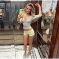 Deep V Neck Sleeve Ruched Cropped Top Wrap Front Slim Stretch s2026 Spring Summer Chic b Lady Women Sexy Minimalist Blaze
