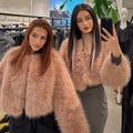 Winter Sweet Pink Cropped Faux Fur Coat Women Streetwear Ins Chic Girls Fluffy Fox Fur Jacket Female