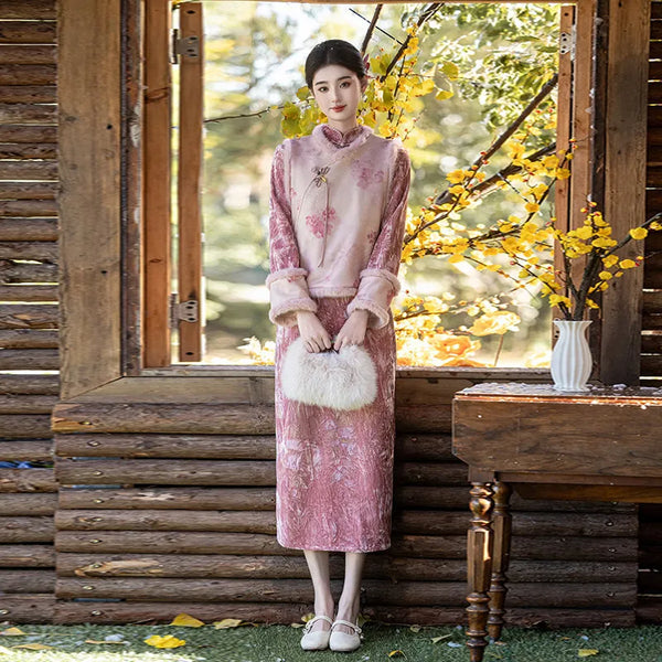 New Chinese Style Suzhou Long Sleeved Cheongsam Winter Thick Improved Young Women's High-end Qipao Dress