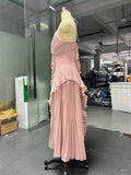 Women'S Irregular Pleated Slim Chiffon Long Dress Sexy Backless Ruffle Fashion Party Prom Elegant Evening Gown 2025 New