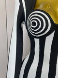 Luxury Sexy Long Sleeve Stripe Black White Mini Bandage Dress Women Knitted Celebrity Elegant Evening Club Birthday Dresses