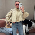 Fashion Shoulder Padded Short Windbreaker Women Solid Full Sleeve Turn-down Collar Single Breasted Coat Lady Autumn Chic Coats
