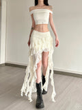 Tassels Women Skirts Chic Irregular Hem Multi-Layered Ruffles Lace Patchwork Summer Trend Skinny Versatile Bottoms