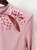 Elegant Long Sleeve Stand Sequin Slim Long Dress Women Pink Sky Blue Maxi Dresses Formal Eveing Party Club Gowns