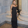 Elegant Polka Dot Long Dress Summer Scarf Ribbon Ruffle Halter Pleated Dress Luxury Sleeveless Women's Evening Dresses