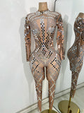 Women Sexy Spandex Tight Jumpsuit Long Sleeve Mirrors Cosplay Costume Nightclub Dancer Outfit Performance Stage Wear