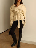 Chic Lace Up Women Jackets Lapel Collar Long Sleeve Loose Jacket for Street Stroll Casual Gathering Wear Fashion