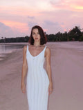 Elegant Knitted Backless Long Dress Sexy Women's Hollow Out Curvy Dresses Female Summer White Brown Pink Black Beach Vacation