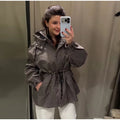 Women Leopard Print 2‑Piece Puffer Outfit Hooded Zip‑Up Padded Jacket + Wide Leg Pants Set Khaki Warm Winter Matching Tracksuit