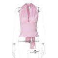 Halter Neck Backless Sexy Vest Women's Summer Slim Strappy Fashion Elasticity V-Neck Vest Solid Vacation Party Female Top