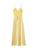 Solid Backless Stain Maxi Dress Women's Casual Spaghetti Strap V-neck High Waist Dresses 2026 Lady Summer Vacation Party Gowns