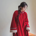 Autumn And Winter New Improved Velvet Thickened Red Cheongsam Skirt New Year Red Warm Qipao Dress Chinese Skirt two-piece Set