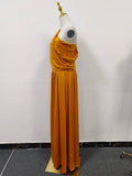 Solid Spliced Folds Dresses for Women Slash Neck Shoulder Cuff High Waist Temperament Dress Female Fashion