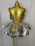 Sexy Stage Performance Costume Two Piece Set Silver Sequins Rhinestone Fancy Outfit Women Backless Shiny Birthday Party Dresses