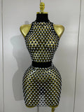 Sexy Nightclub Bar Photoshoot Stage Costumes Sparkly Diamond Mesh See Through Mini Dress Women Evening Party Club Birthday Dress
