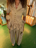 Elegant Ruffle Women Two Piece Sets V Neck Short Sleeve Tops Long Pants for Date Vacation Wear Fashion Summer New