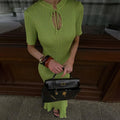 Short Sleeve Knitted Long Dress Female Slim Hollow Retro Elegant Sweater Dress 2025 Summer New High Waist Women‘s Dress