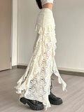 Tassels Women Skirts Chic Irregular Hem Multi-Layered Ruffles Lace Patchwork Summer Trend Skinny Versatile Bottoms