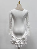 Solid Slimming Spliced Bows Dresses for Women Round Neck Long Sleeves Patchwork Ruffles Fold Dress Female Clothing