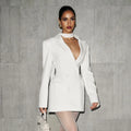 Chic Waist Cinching Mini Dress Women Fashion Full Sleeve Deep V-neck Double Breasted Short Dresses Lady Daily Party Street Gowns