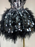 Sparkly Black Sequins Two Pieces Set for Women Party Evening Prom Celebrate Birthday Photo Shoot Dress Nightclub Dance Costume
