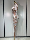 Sexy Long Sleeves Print Rhinestone Jumpsuits Drag Queen Show Stage Performance Costume Women Evening Party Nightclub Rompers
